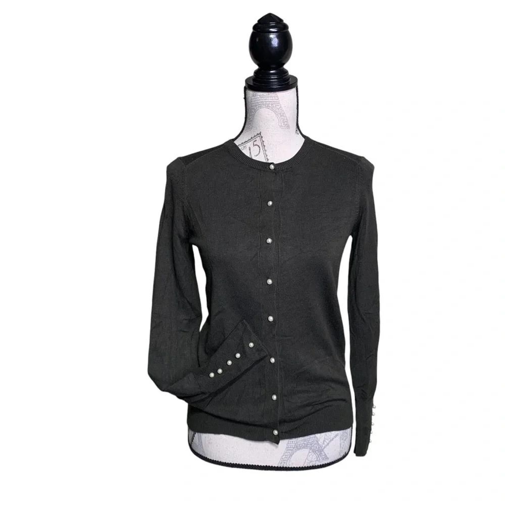 Zara XS Dark Green Pearl Button Cardigan - Picture 1 of 7